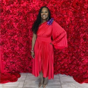 Luxxel Vibrant Red One-Shoulder Dress